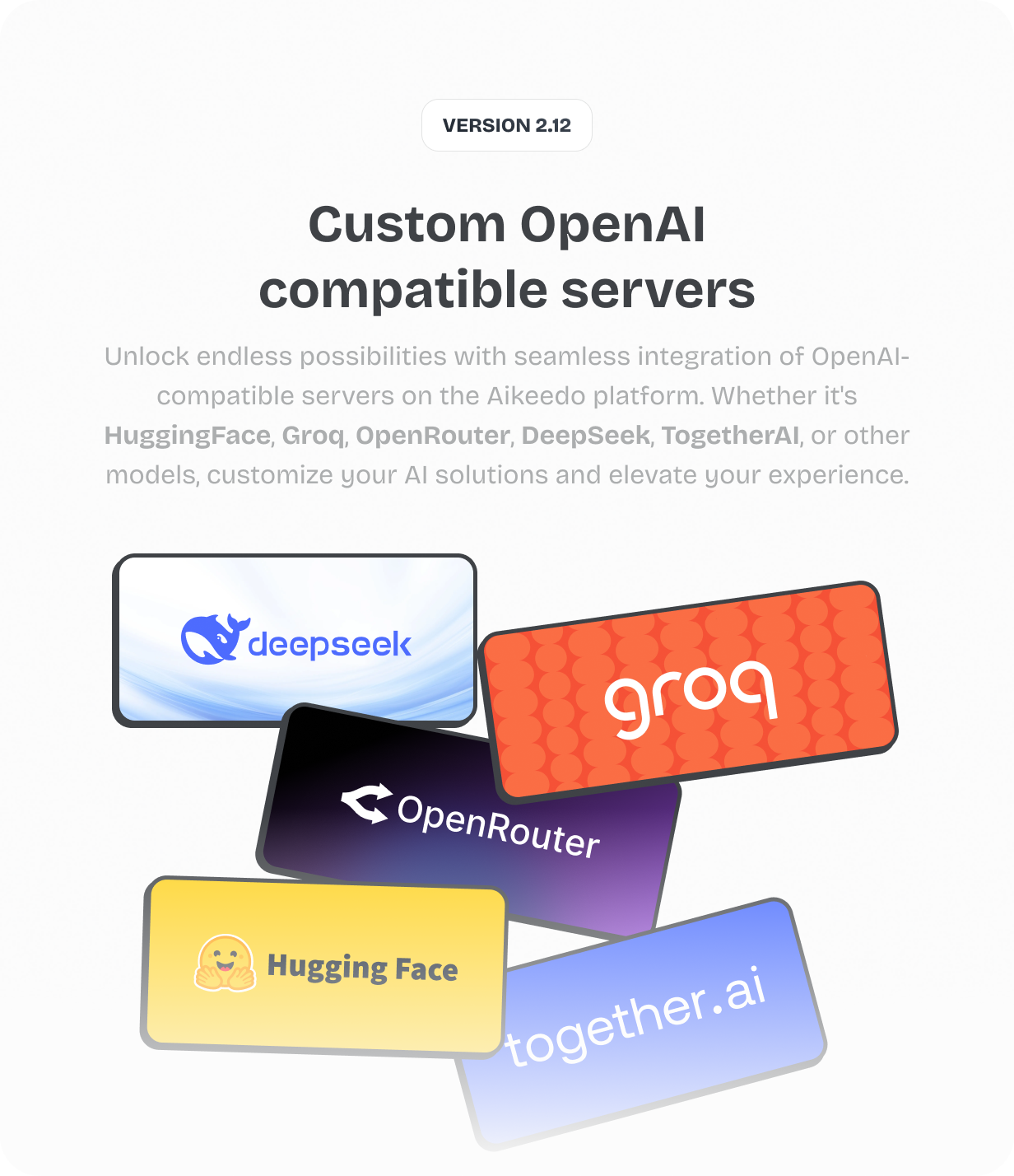OpenAI-compatible servers: HuggingFace, Groq, OpenRouter, DeepSeek, TogetherAI, or others @heyaikeedo #aikeedo