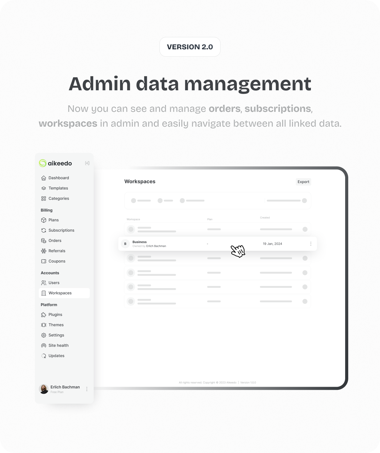 Admin data management @heyaikeedo #aikeedo